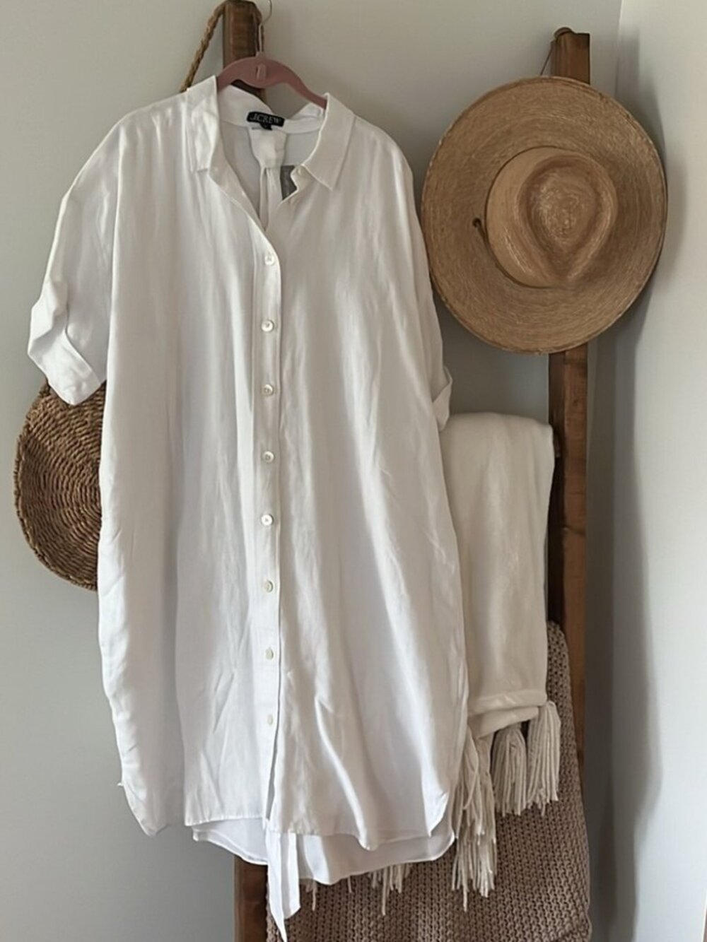 NWT J.Crew Capitaine White Linen Shirt Dress XL Coastal